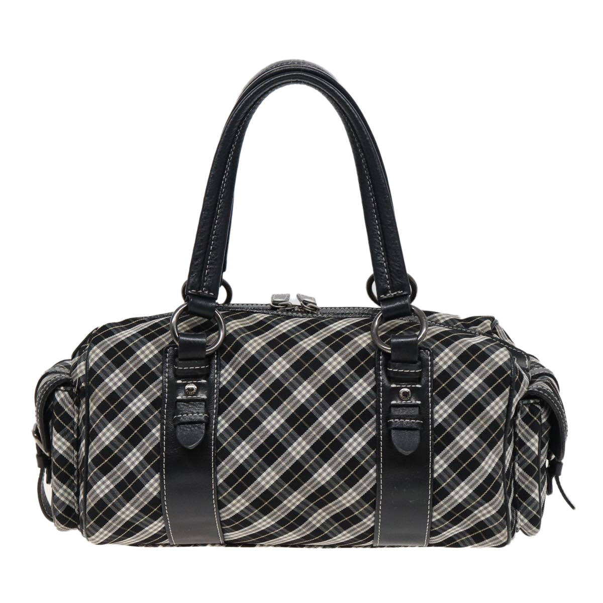 Burberry Nova Check Blue Label Hand Bag Nylon Black Auth bs15725
