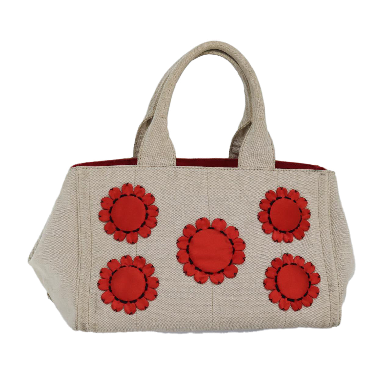 PRADA Canapa MM Hand Bag Canvas Beige Auth