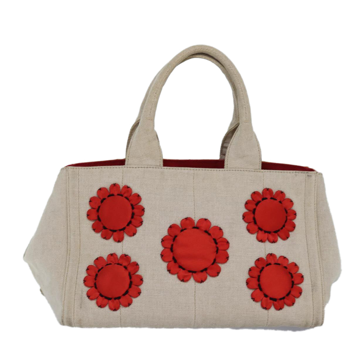 PRADA Canapa MM Hand Bag Canvas Beige Auth