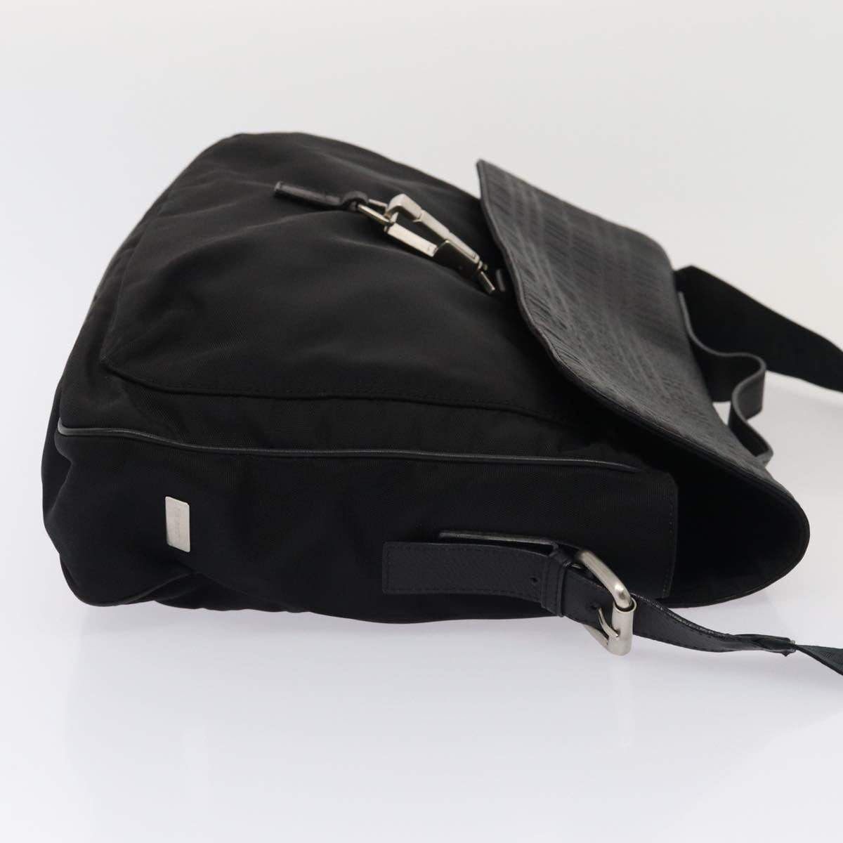 Burberry Nova Check Hand Bag Leather nylon 2way Black Auth bs16211