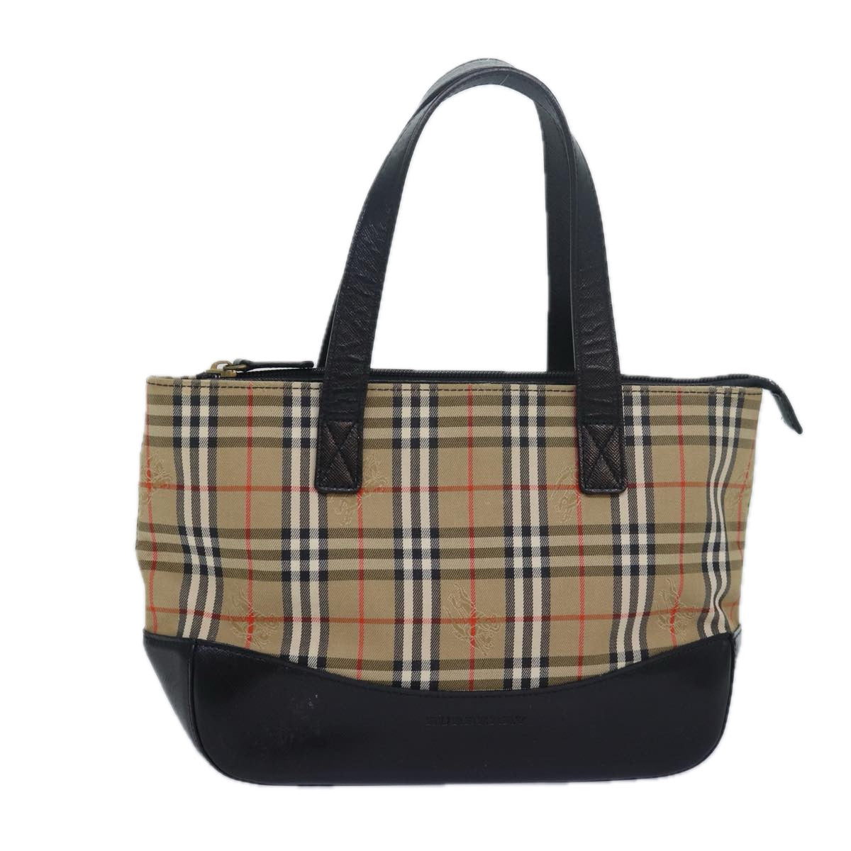 Burberry Nova Check Hand Bag Canvas Beige Auth bs16219
