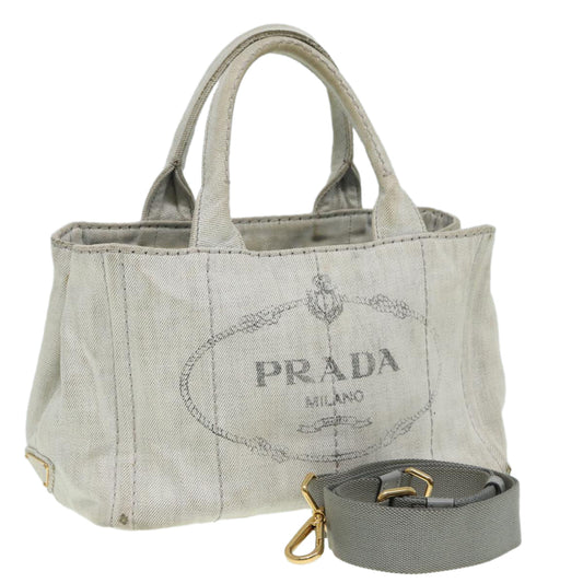 PRADA Canapa PM Hand Bag Canvas 2way Gray Auth