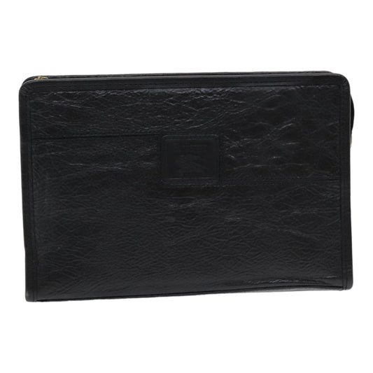 Burberry Clutch Bag Leather Black Auth bs16273
