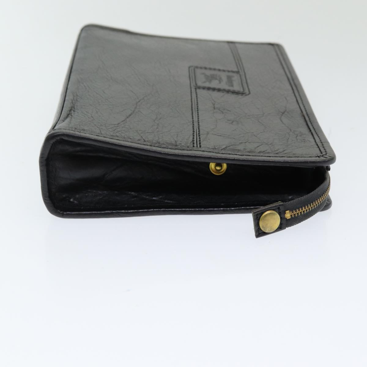 Burberry Clutch Bag Leather Black Auth bs16273