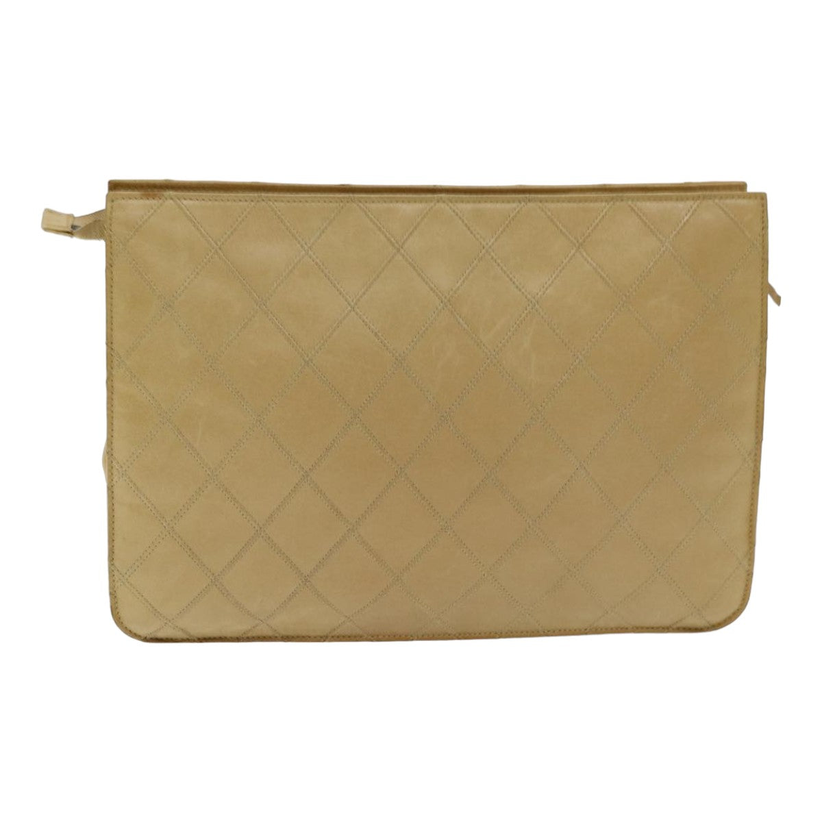 CHANEL Bicolore Clutch Bag Leather Beige CC Auth bs16340