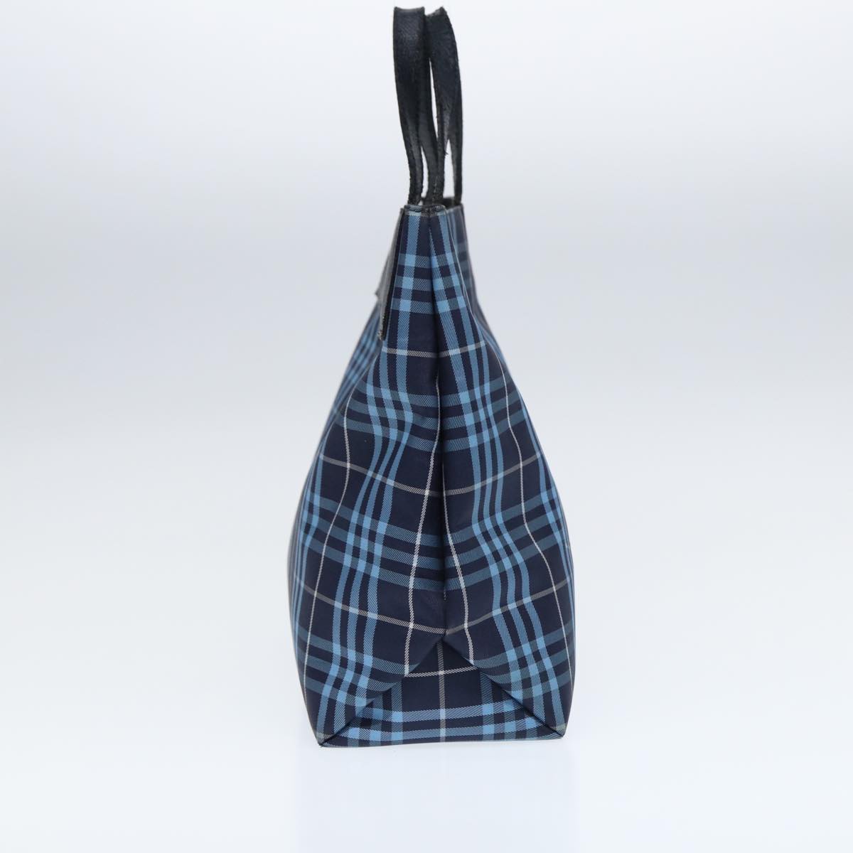 Burberry Nova Check Hand Bag Nylon Leather Blue Black Silver Auth bs16533
