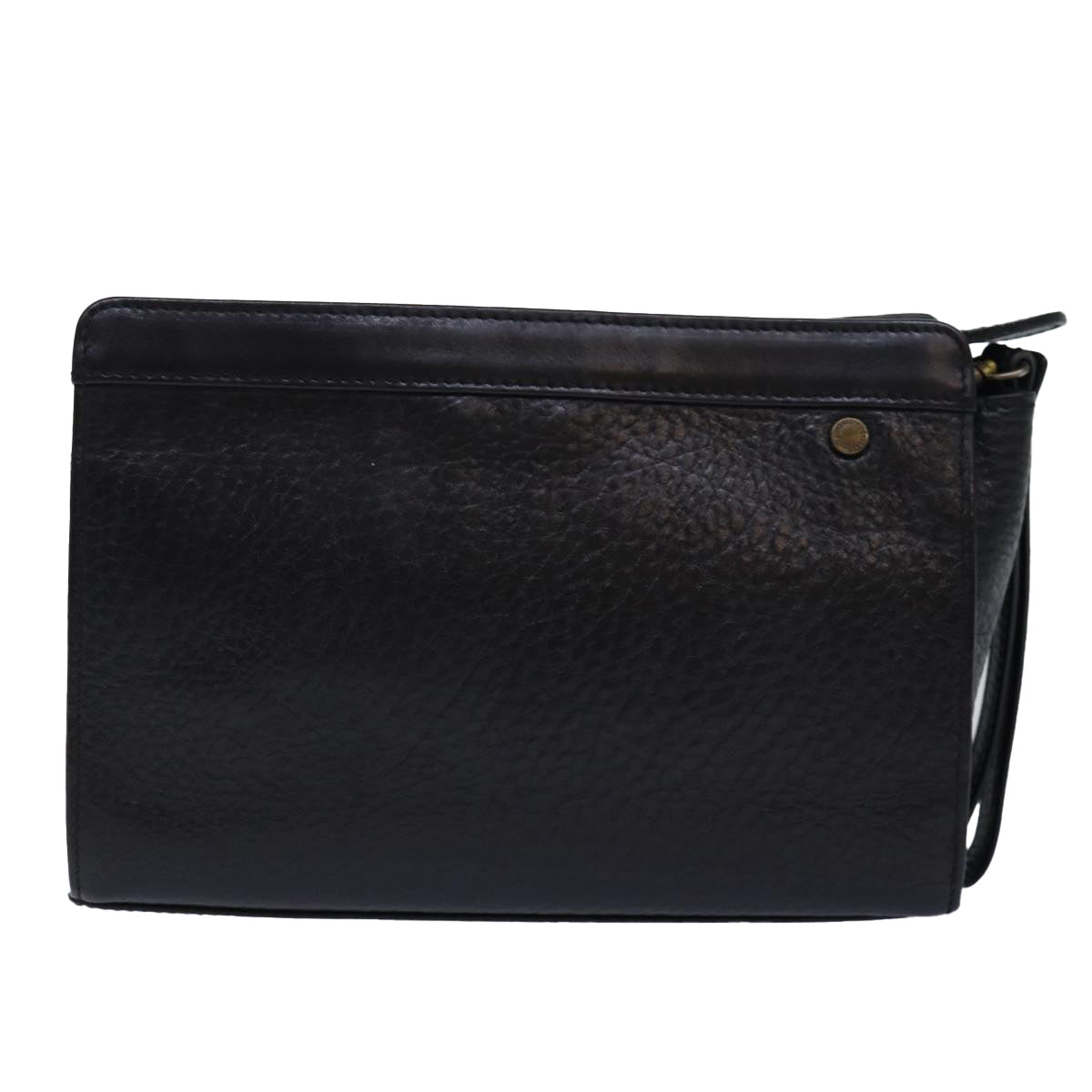 BurberrySs Clutch Bag Leather Black Gold Auth bs16534