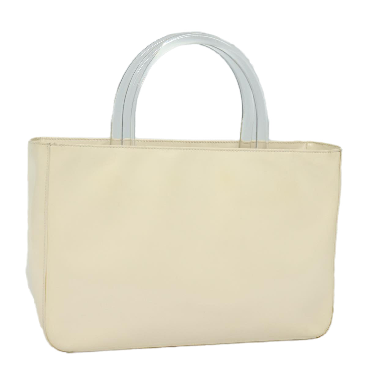 PRADA Hand Bag Enamel Silver White Auth