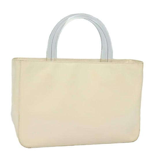 PRADA Hand Bag Enamel Silver White Auth