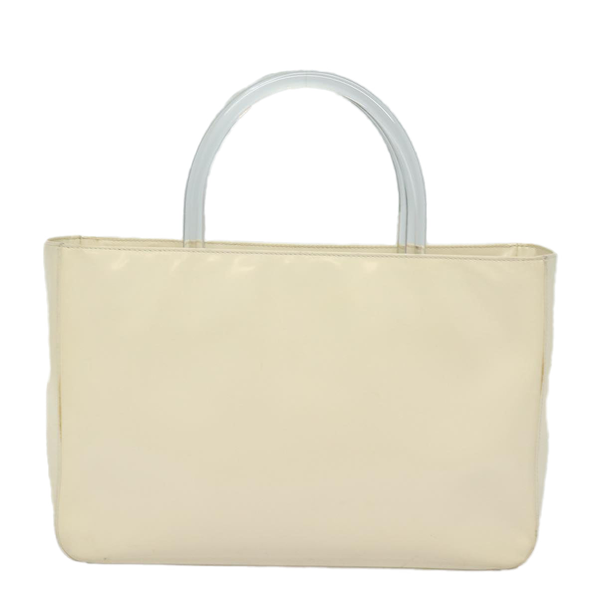 PRADA Hand Bag Enamel Silver White Auth