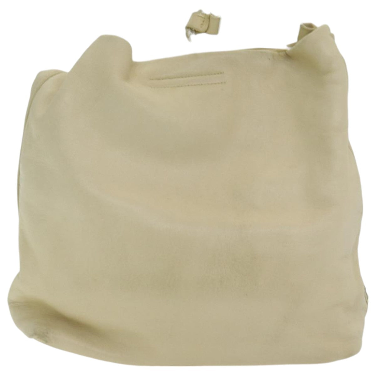 PRADA Shoulder Bag Leather Beige Silver Auth
