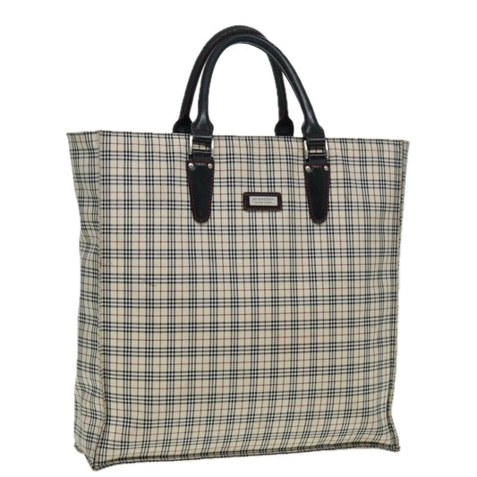 Burberry Nova Check Blue Label Hand Bag Nylon Beige Silver Auth bs16646