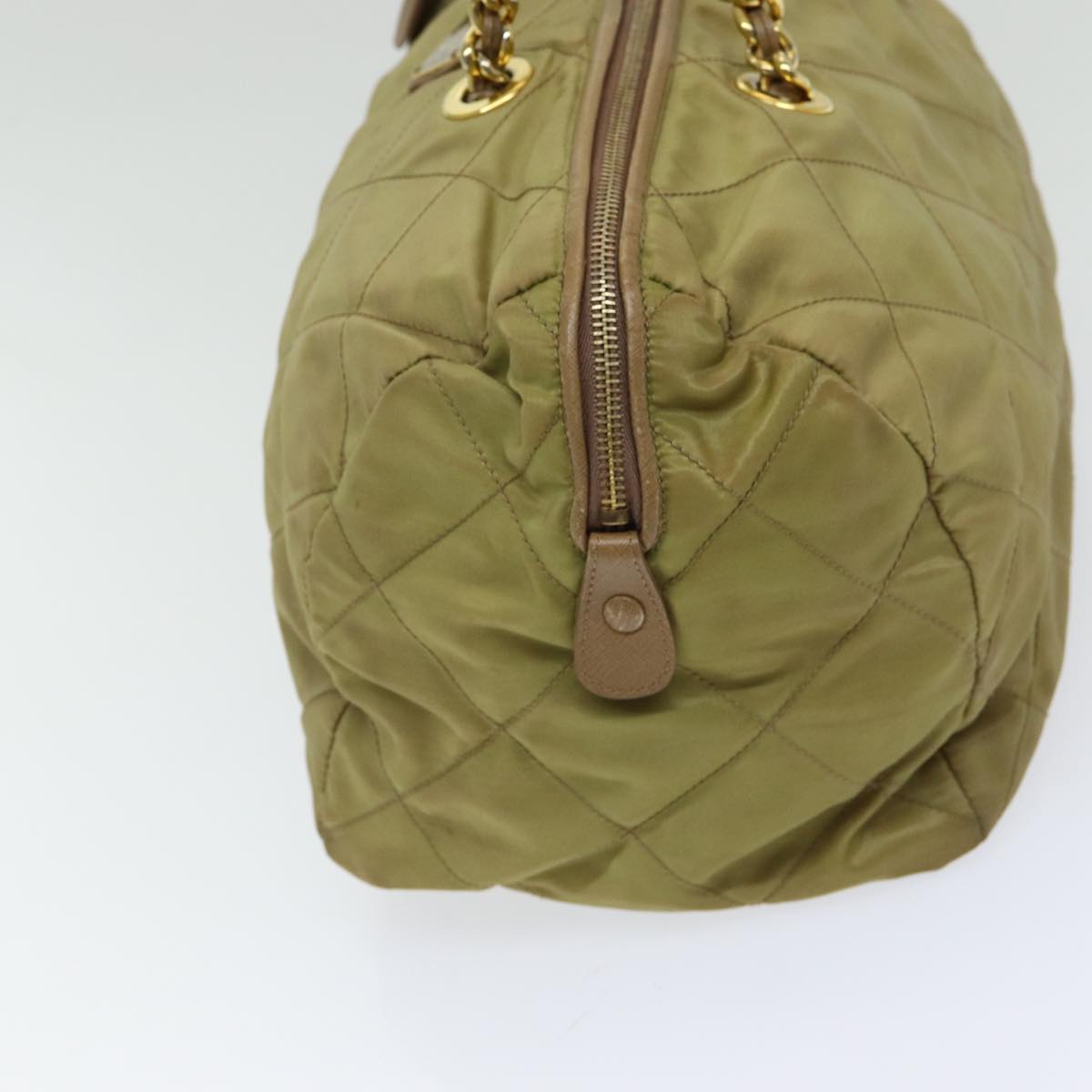PRADA Chain Hand Bag Nylon Beige Gold Auth