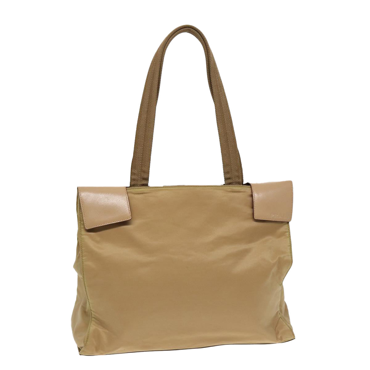 PRADA Tote Bag Nylon Leather Beige Silver Auth