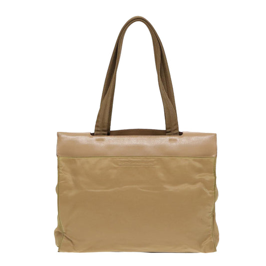 PRADA Tote Bag Nylon Leather Beige Silver Auth