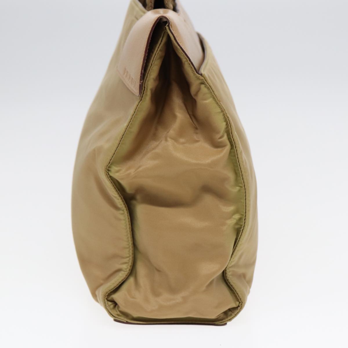 PRADA Tote Bag Nylon Leather Beige Silver Auth