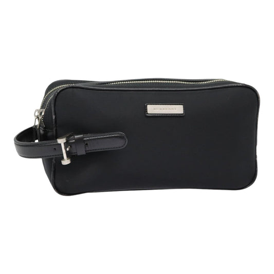 Burberry Second Bag Nylon Leather Black Silver Auth bs16972