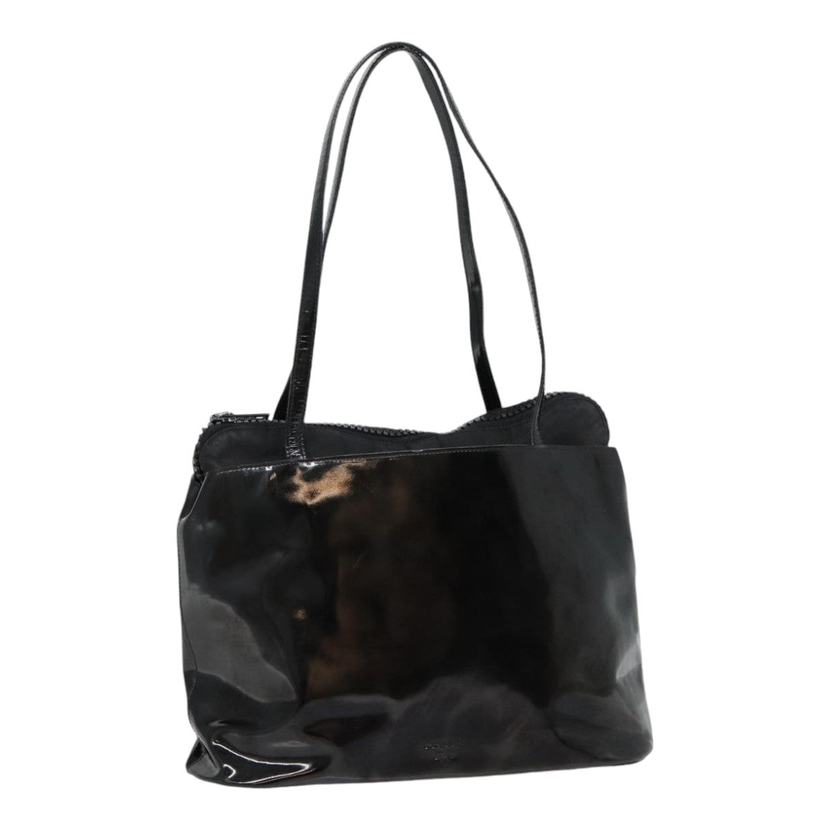 PRADA Tote Bag Enamel Black Auth