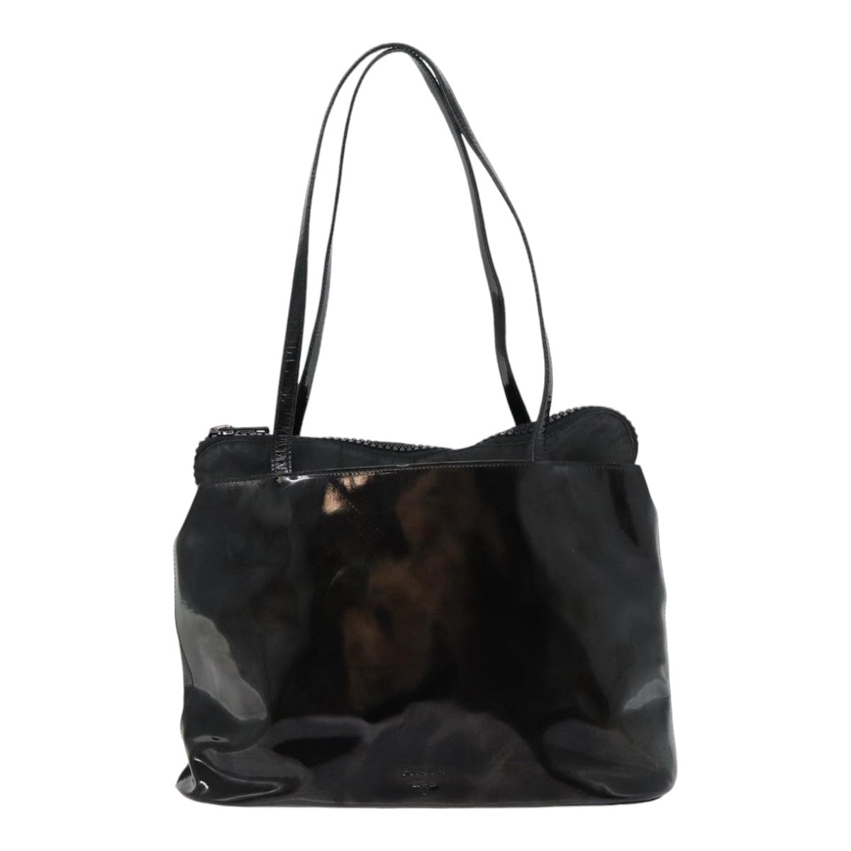 PRADA Tote Bag Enamel Black Auth