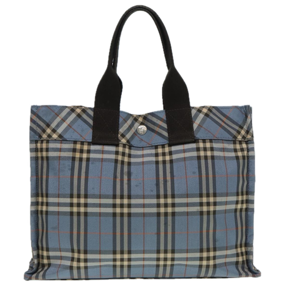 Burberry Nova Check Blue Label Hand Bag Nylon Blue Brown Silver Auth bs17028