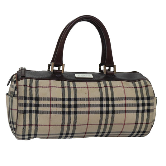Burberry Nova Check Hand Bag Canvas Beige Silver Auth bs17030