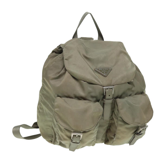 PRADA Backpack Nylon Beige Silver Auth