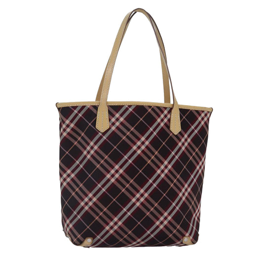 Burberry Nova Check Blue Label Tote Bag Canvas Red Silver Auth bs17113