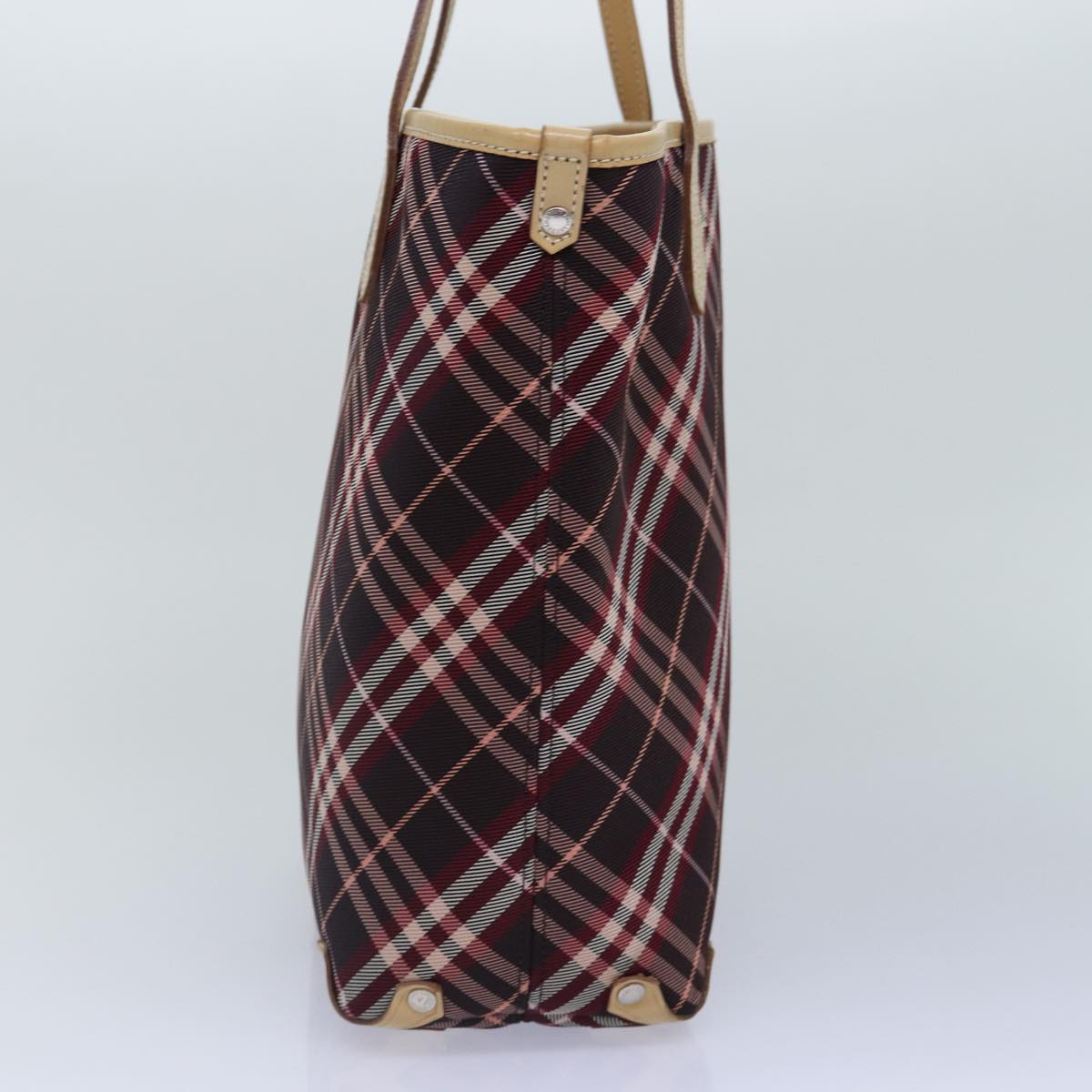 Burberry Nova Check Blue Label Tote Bag Canvas Red Silver Auth bs17113
