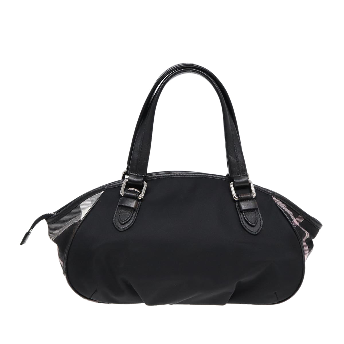 Burberry Nova Check Blue Label Hand Bag Nylon Silver Black Auth bs17294