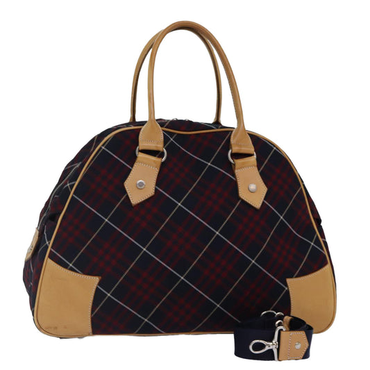 Burberry Nova Check Blue Label Boston Bag Nylon 2way Red Silver Auth bs17300