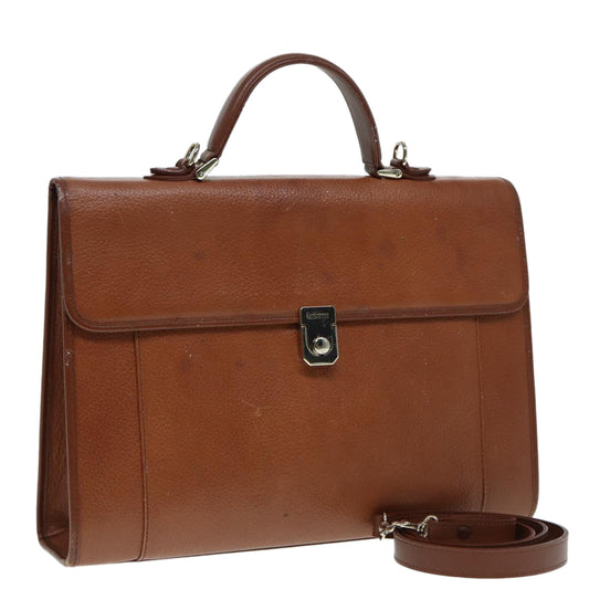 Burberry Hand Bag Leather 2way Brown Silver Auth bs17329