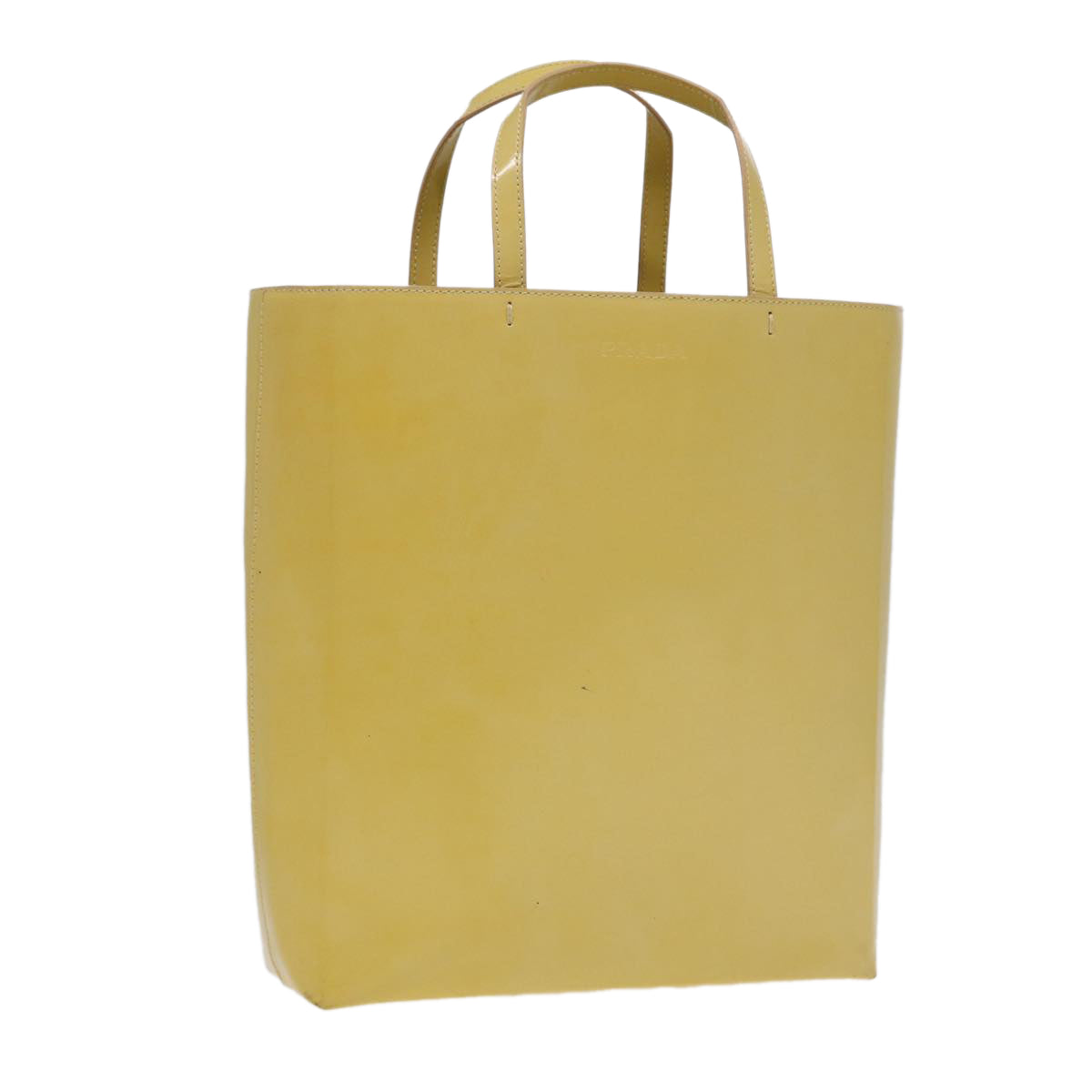 PRADA Hand Bag Enamel Yellow Silver Auth