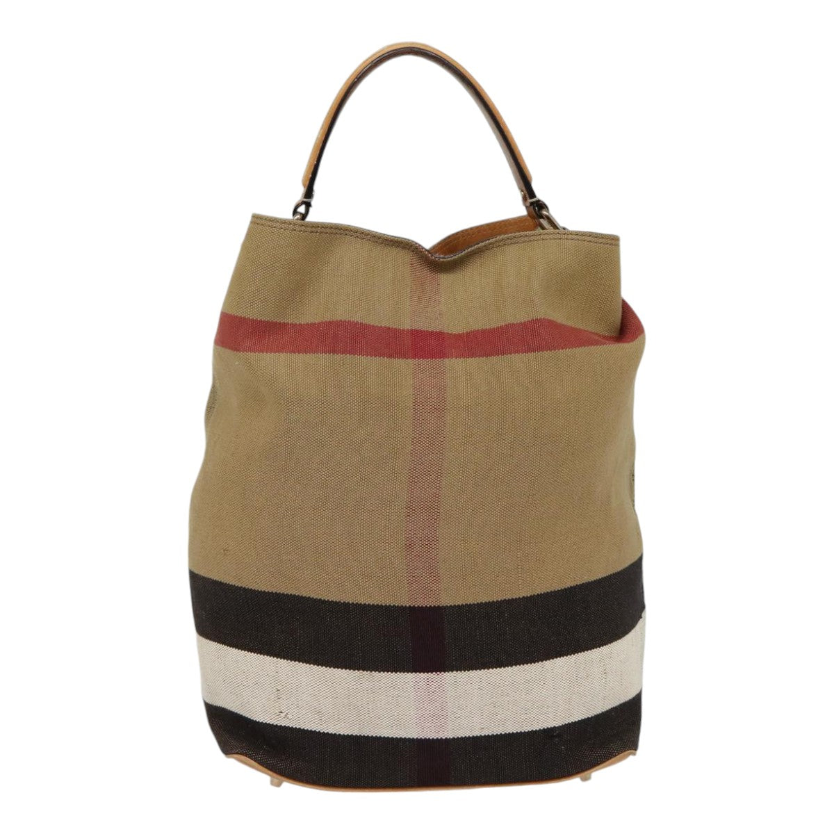 Burberry Nova Check Hand Bag Canvas 2way Beige Gold Auth bs17419
