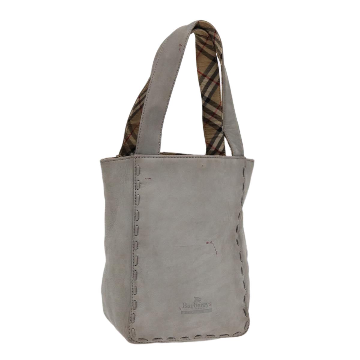 Burberry Hand Bag Leather Gray Silver Auth bs17438