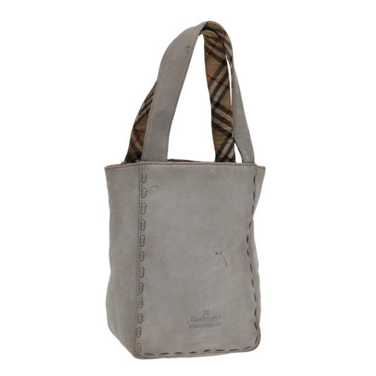 Burberry Hand Bag Leather Gray Silver Auth bs17438