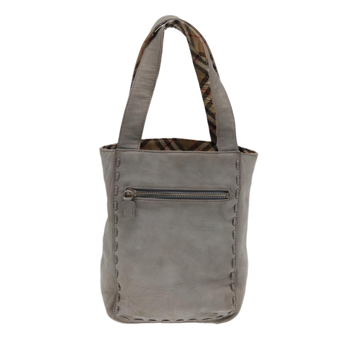 Burberry Hand Bag Leather Gray Silver Auth bs17438