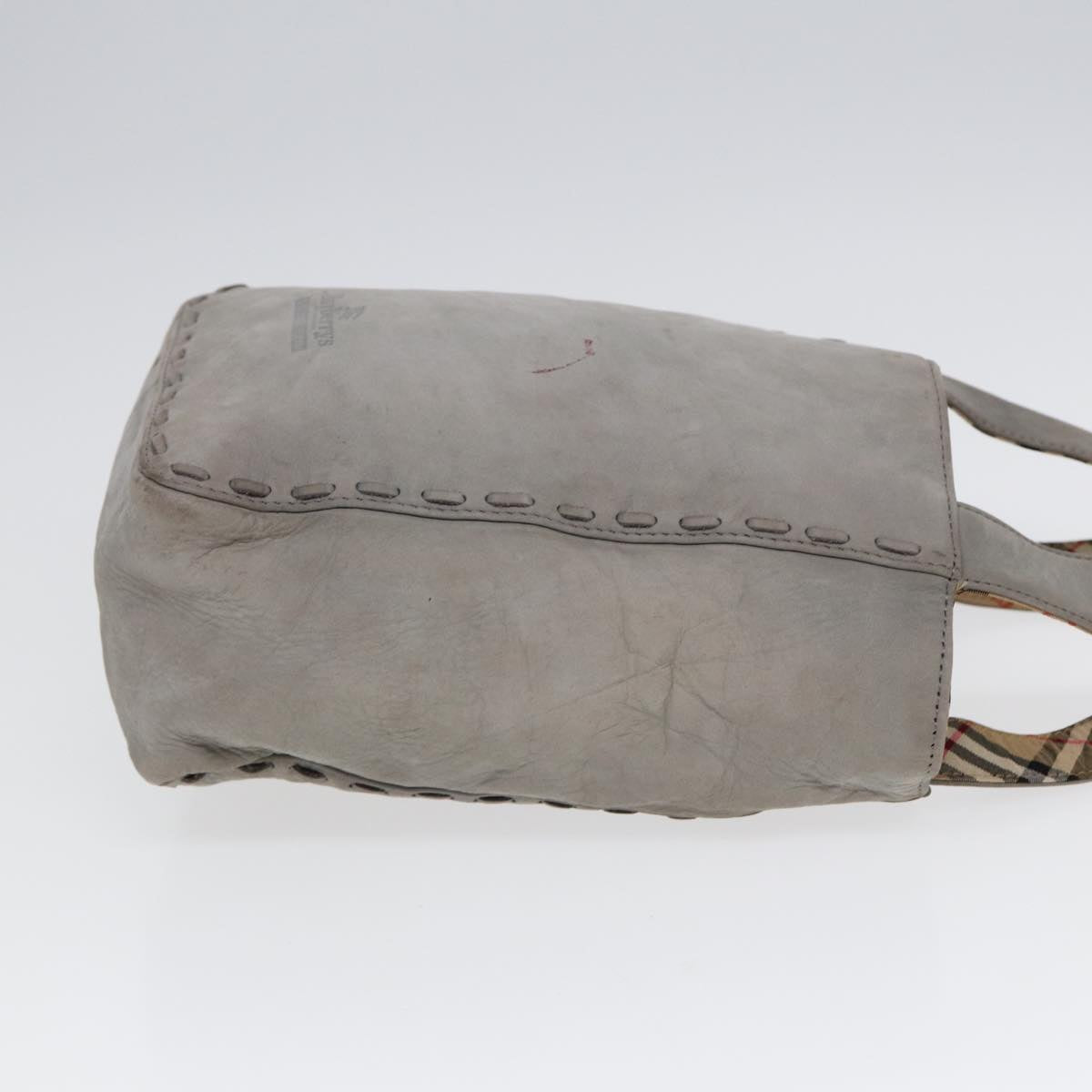 Burberry Hand Bag Leather Gray Silver Auth bs17438