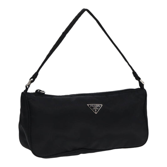 PRADA Accessory Pouch Nylon Black Silver Auth Luxury Handbag