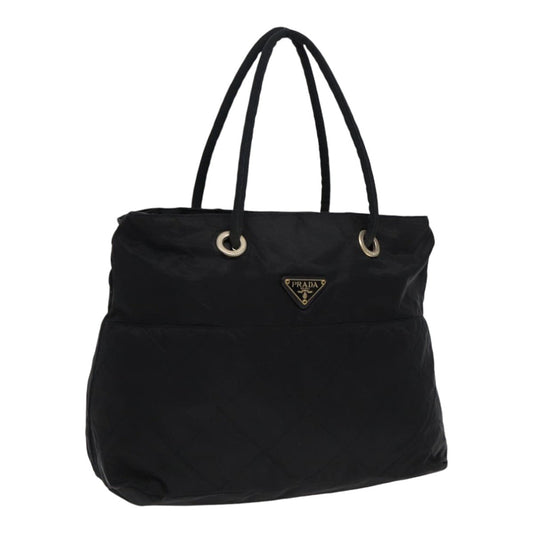 PRADA Hand Bag Nylon Black Gold Auth