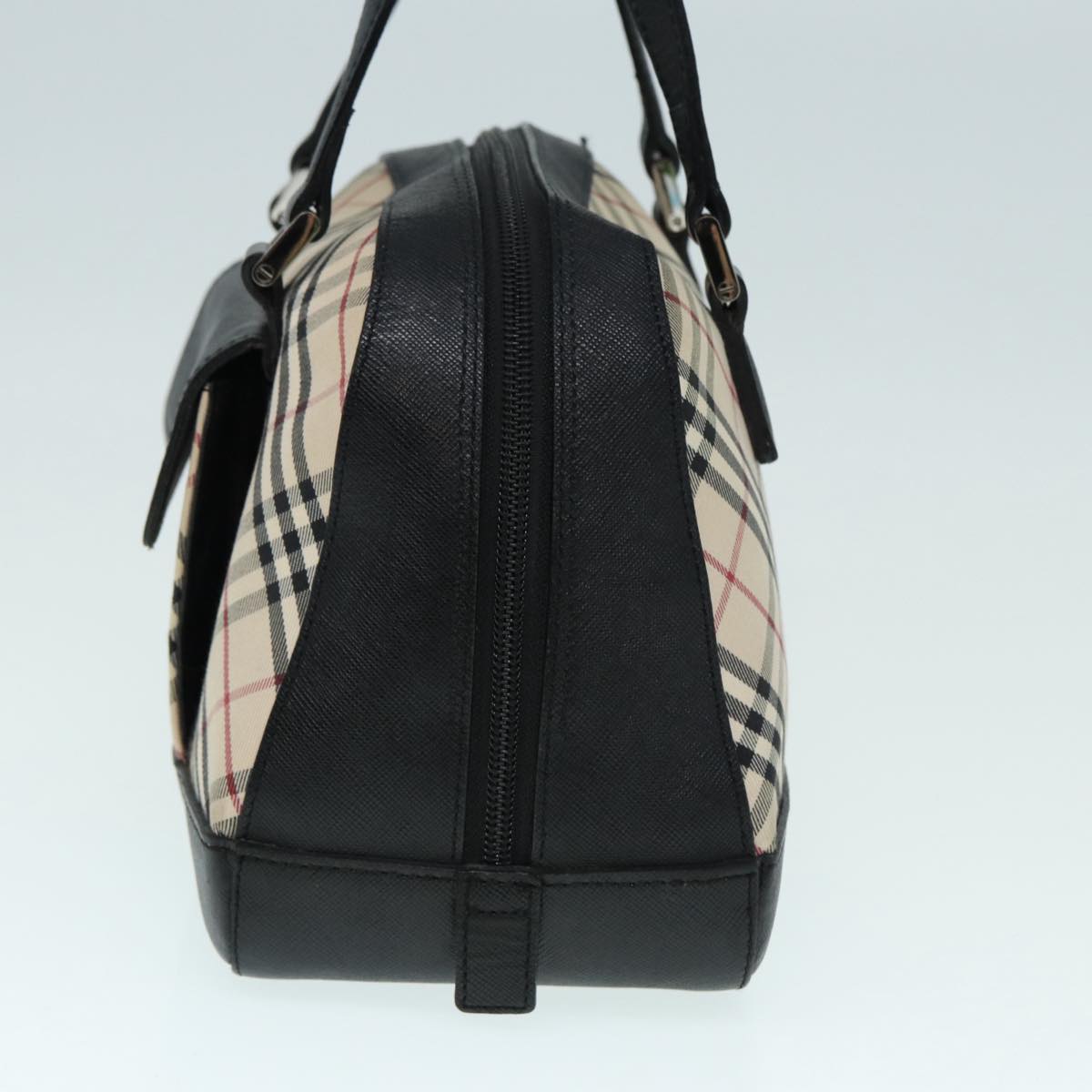 Burberry Nova Check Hand Bag Canvas Beige Silver Auth bs17636