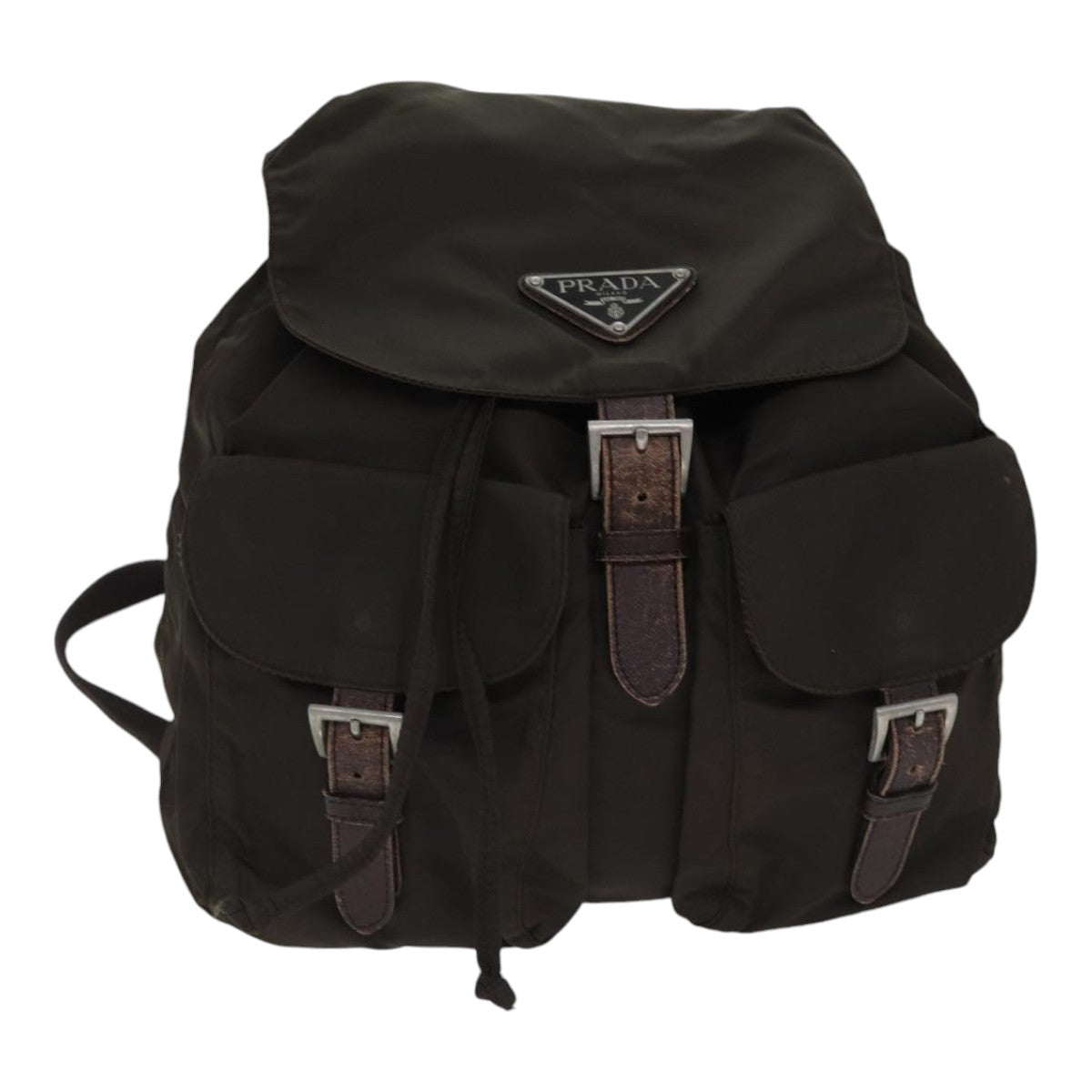 PRADA Backpack Nylon Silver Brown Auth