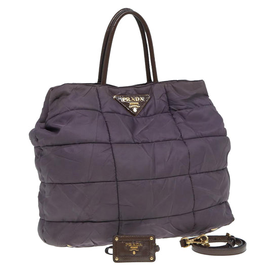 PRADA Hand Bag Nylon 2way Purple Gold Auth
