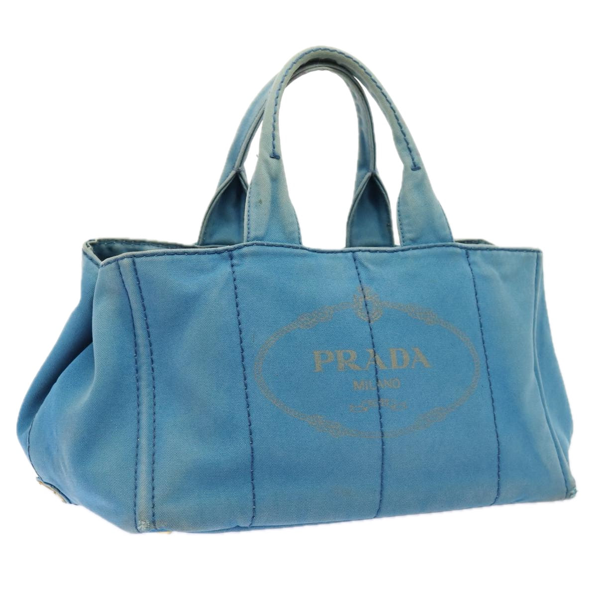 PRADA Canapa GM Hand Bag Canvas Blue Gold Auth
