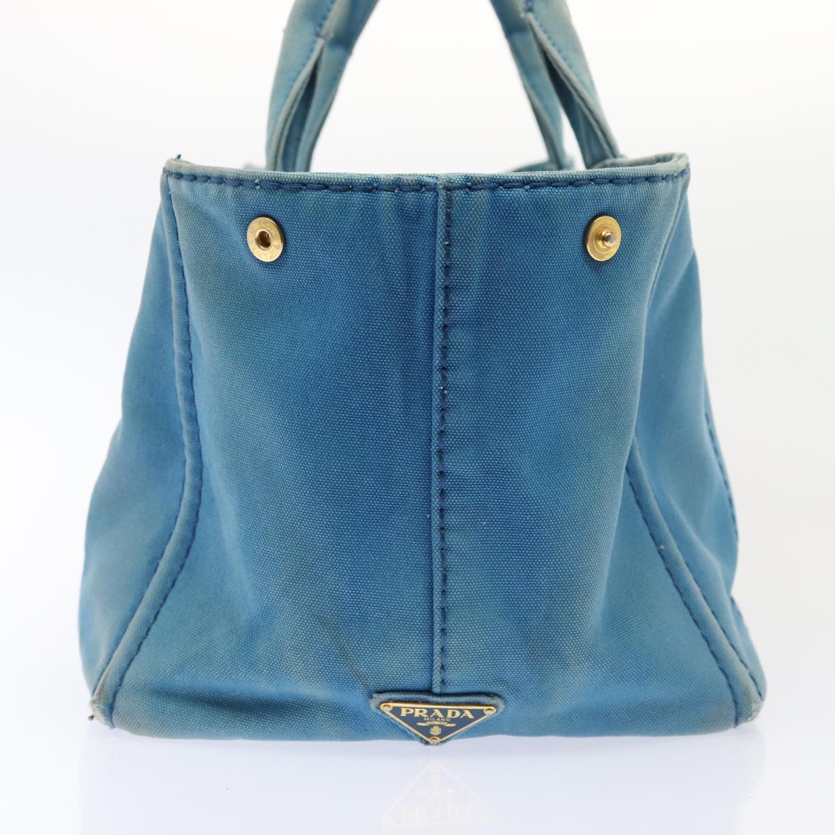 PRADA Canapa GM Hand Bag Canvas Blue Gold Auth