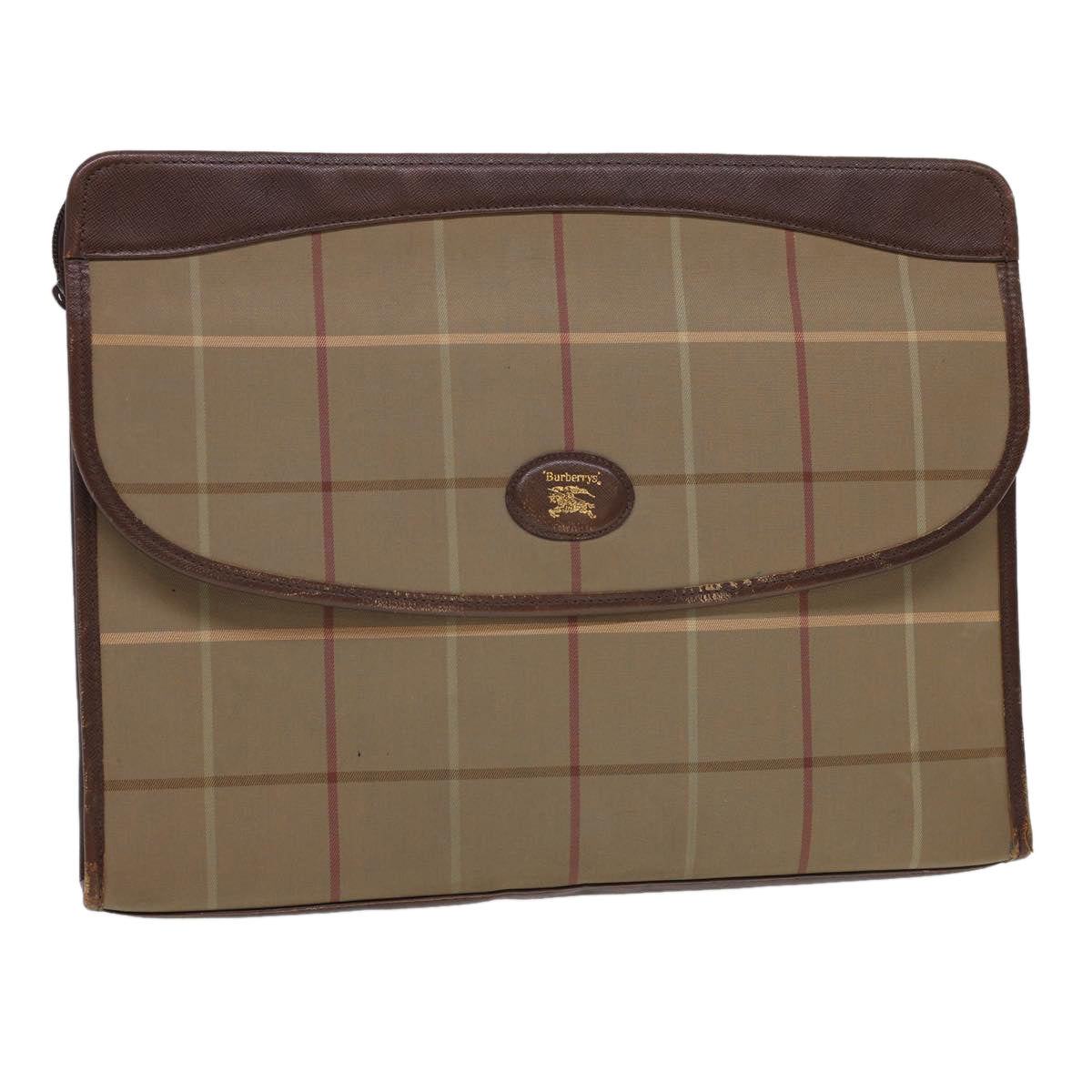 Burberry Nova Check Clutch Bag Nylon Beige Auth bs4852