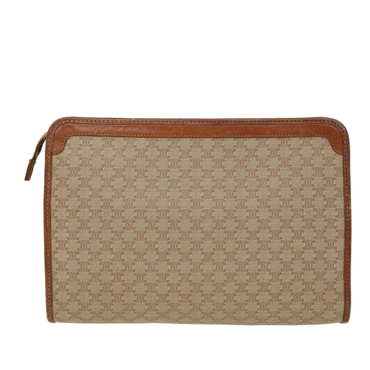 Luxury CELINE Macadam Canvas Clutch Bag PVC Leather Beige 5212