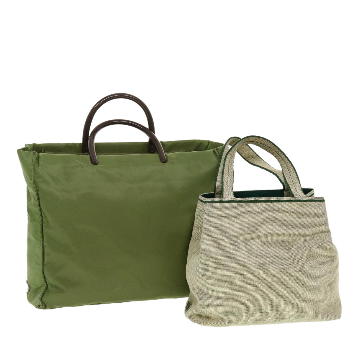 Prada Hand Bag Nylon Canvas 2Set Green Beige