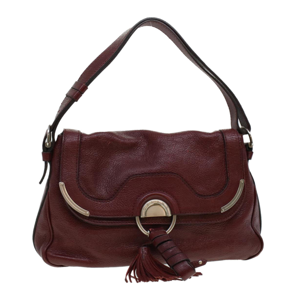 Luxury CELINE Fringe Shoulder Bag Leather Red 5797