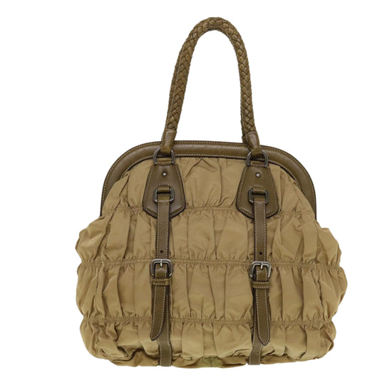 PRADA Clasp Shoulder Bag Nylon Beige Auth