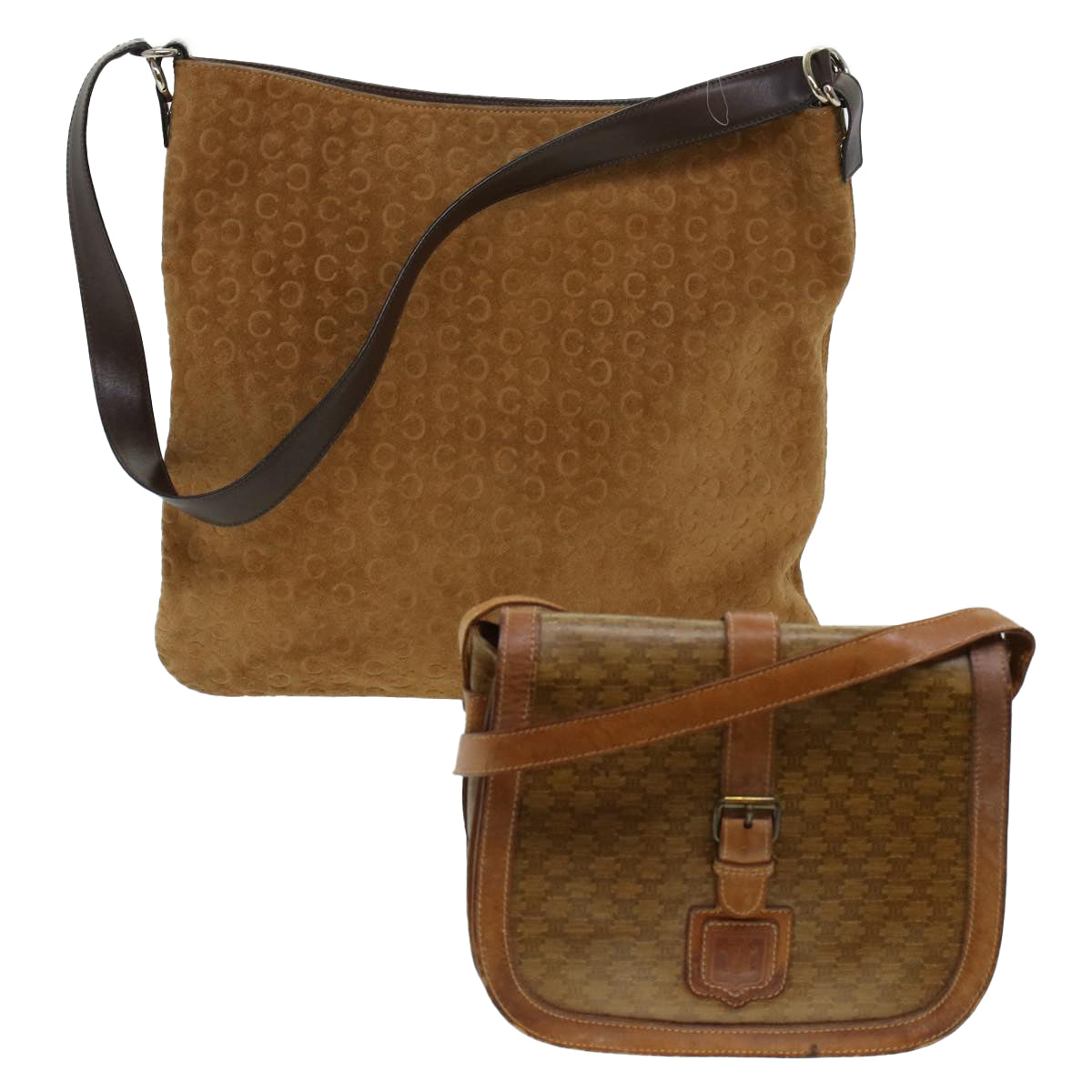 Luxury CELINE Macadam Canvas Shoulder Bag Suede PVC Leather 2Set Brown 6014